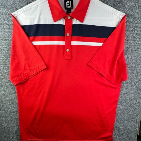 Footjoy Polo Shirt Men Large Red White Blue Golf Adult Casual Colorful BLANK - Picture 1 of 10